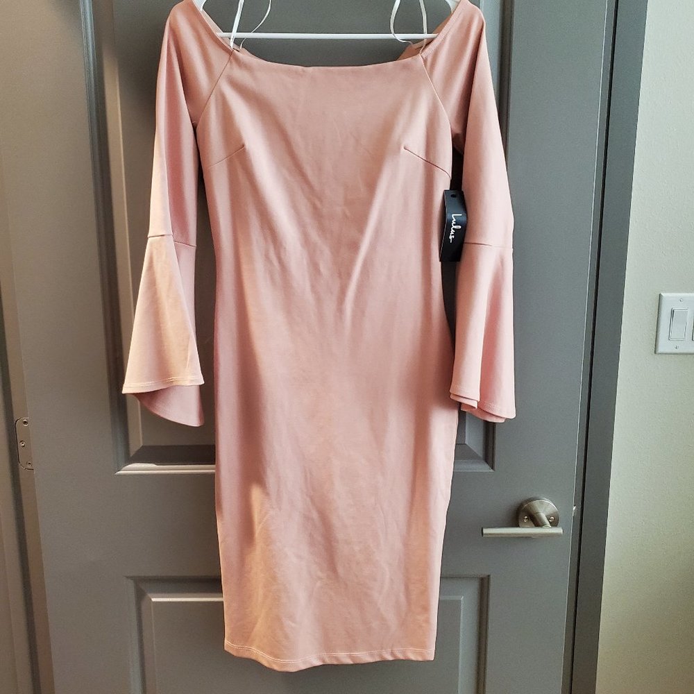 Off-the-Shoulder Bell Sleeve Midi Dress - Size M